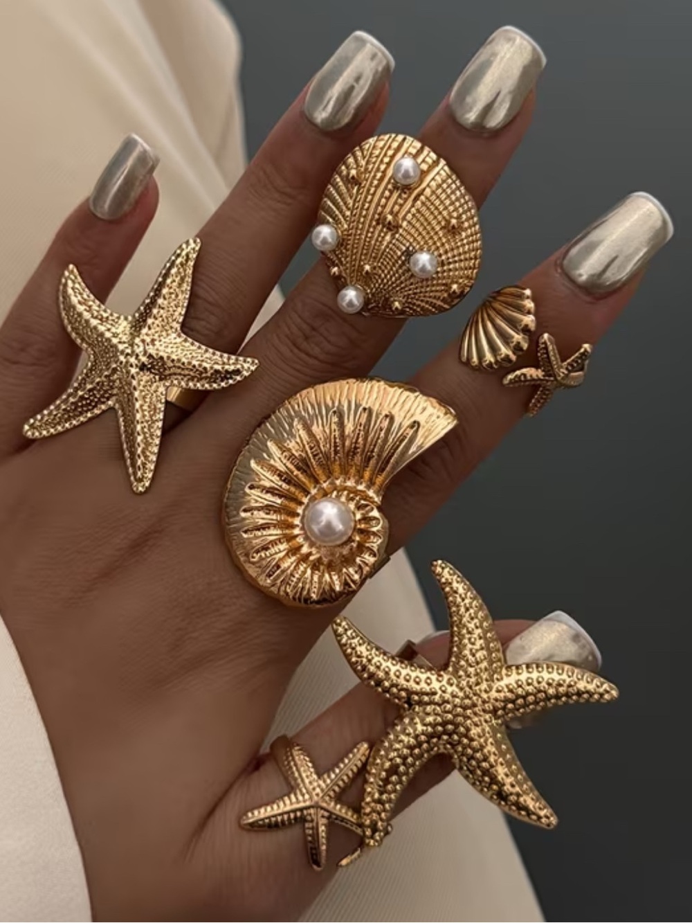 Gold-Tone Starfish & Shell Rings - Picture 6 of 7